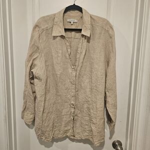 Foxcroft 100% Linen Blue Long Sleeve Button Front Blouse size 22W